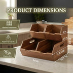 Acacia Pantry Storage Bins Set of 3, Stackable Potato Onion Wood Baskets - Image 2
