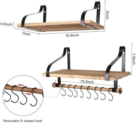 Gurfury Wooden Hanging Pot Rack with 8 Hooks - Farmhouse Style Wall Mount Multifunctional Cookware Organizer Rack Kitchen Storage for Pans Utensils (Natural) - Image 2