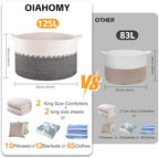 OIAHOMY 125L Extra Large Blanket Basket, Jumbo Cotton Laundry Basket Black - Image 3