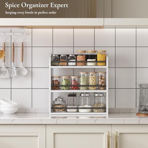 Spice Rack Wall Mount, Wood Spice Rack for Countertop, White - Image 3