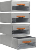 DIMJ Closet Organizers and Storage - Fabric Bins with Drawers for Closet Foldable Clothes Organizers with Clear Window, Stackable Storage Drawers Units for Bedroom, Living Room, 4-Pack, Grey by DiMJ