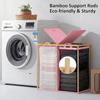 efluky Double Laundry Hamper with Lid and 2 Removable Bags, Pink - Image 2