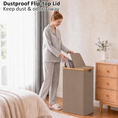 efluky Double Laundry Hamper with Lid and 2 Removable Bags, Brown - Image 3