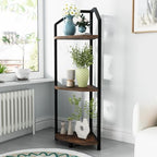 Fun Memories 3 Tier Corner Shelf, 40” Corner Shelf Stand, Corner Bookshelf Plant Stand, Storage Shelf for Bathroom, Living Room, Kitchen,Grey Home Office, Brown - Image 2