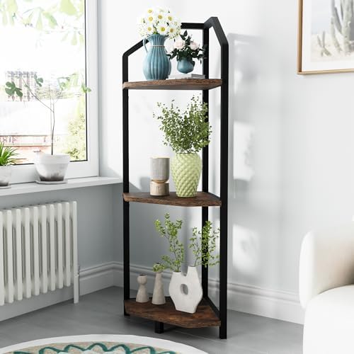 Fun Memories 3 Tier Corner Shelf, 40” Corner Shelf Stand, Corner Bookshelf Plant Stand, Storage Shelf for Bathroom, Living Room, Kitchen,Grey Home Office, Brown - Image 2