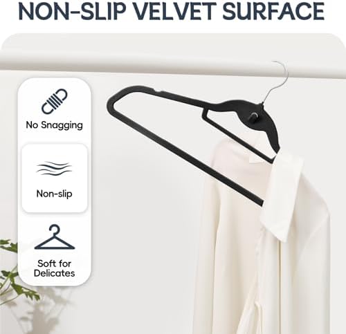 Velvet Stackable Hangers 50 Pack Space Saving Cascading Hook Black - Image 6