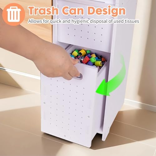 ShellKingdom Toilet Paper Holder Stand with Trash Can, Slim Bathroom Storage Cabinet Shelves, Storage Cabinet for Bathroom Small Spaces, 33.5 x 8.7 x 6.7 inch - Image 6