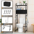 ETELI Over The Toilet Storage Bathroom Cabinet 3 Tier Freestanding Over Toilet Storage Cabinet Shelf Space Saving Behind Above Toilet Bathroom Organizer with Fabric Drawers, Black - Image 3