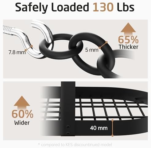 KES 48 Inch Large Ceiling Pot Rack with Lid Organizer, Oval Heavy Duty Hanging Pot Rack Ceiling Mount for Kitchen Over Island, Cast Iron Pan Hanger with 20 Hooks, 16" & 24" Joist Mount, Matte Black - Image 3