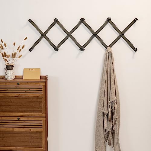 SKOLOO Hat Rack for Wall with 14 Hooks, Solid Wooden, Modern, Expandable Coat Rack Wall Mount for Coats, Hats, Bags, Baseball Caps, Dark Walnut Color - Image 4