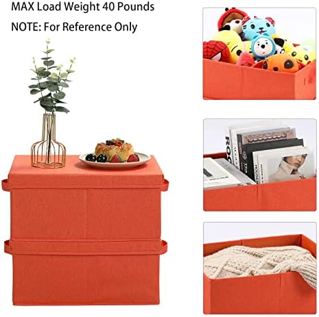 HOONEX Storage Bins with Lids for Organizing, Pack of 2, Storage Boxes with 2 Carrying Handles and Sturdy Heavy Cardboard, 16.5" L x 11.8" W x 7.5" H for Shoes, Books, Clothes, Nursery, Orange - Image 2