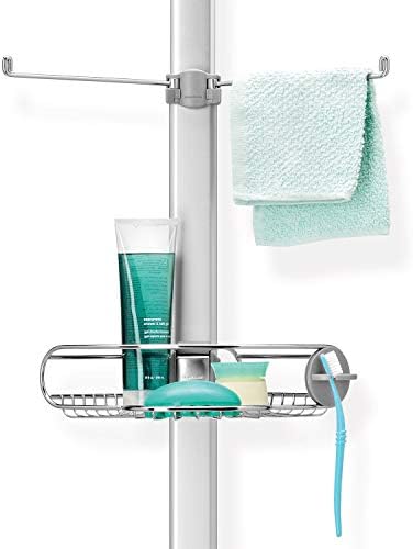 simplehuman Tension Pole Shower Caddy, No-Drill Floor to Ceiling Bathroom Organizer for Bathtub & Inside Shower, Extends 6 to 9 Feet, 3 Adjustable Shelves, Rust-Proof Stainless Steel - Image 2