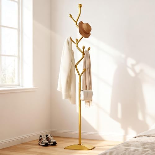 Tree-shaped coat rack stand,Metal coat tree with 8 Hooks and sturdy cast iron base,Heavy Duty coat rack freestanding coat hanger stand for Clothes Hats Scarfs Purses (gold) - Image 3