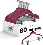 80 Pack Raspberry Quality Plastic Non Velvet Non-Flocked Thin Compact Coat Hangers with Metal Clips for Skirts Pants Blouses 360° Swivel Hook by QualityHangers