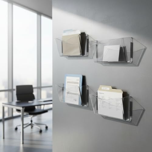 Azar Displays 250045 Clear Plastic Wall Mount File Holder with Magnets, Legal(Magnetic), 4-Pack - Image 6