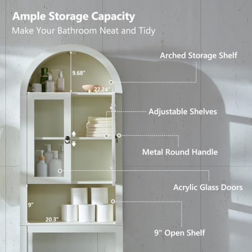 IFGET Arched Over The Toilet Storage Cabinet w/Acrylic Doors, Antique White - Image 4