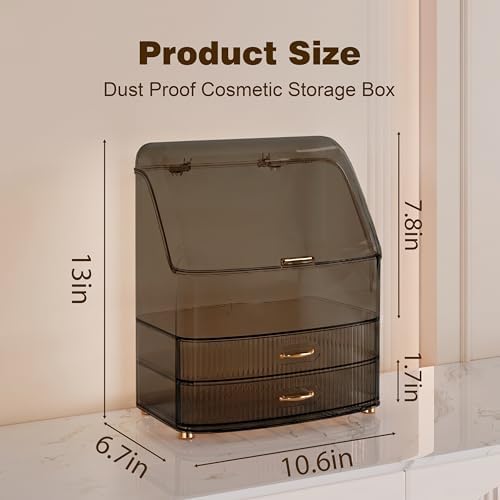 Makeup Organizer Countertop Vanity with Transparent Lid Drawers Waterproof Dustproof Cosmetic Skincare Bathroom Storage Gift for Women Teens Girls (Clear Black) - Image 5