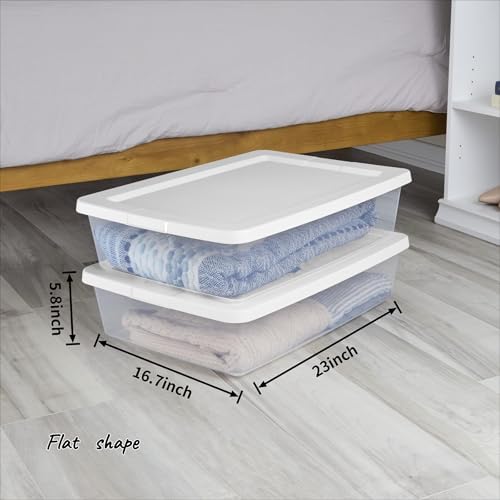 (2 pack) 28 Quart Clear Storage Bin with Lid, Under Bed Storage Container, Low-Profile Stackable Plastic Bin for Clothes, Towels - Image 3