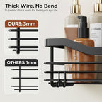 Orimade Shower Caddy Basket Shelf Storage Rack, No Drilling Wall Mounted Adhesive Rust Resistant Stainless Steel Shower Organizer with 5 Hooks for Bathroom, Black 2 Pack - Image 3