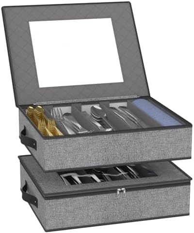 Silverware & Flatware Storage Organizer with Lid, 2 Pack Gray by VERONLY