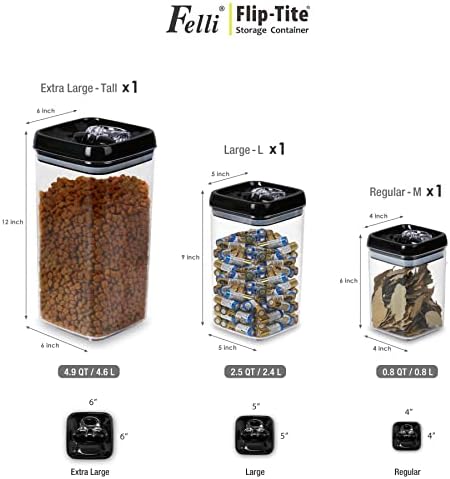 Felli Flip Tite Acrylic Food Storage Container with Lid 6” XL Air Tight Ring Seal Flip Lock, Plastic Kitchen Baking Canister for 5 lb Flour Sugar Rice Protein Powder Pantry Organizer (Nest-L Black) - Image 7