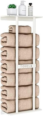 STWWO Wall Towel Rack for Rolled Towels, Towel Storage for Small Bathroom Can Holds 6 Large Towels, 30 inch Towel Racks with Shelf, White by STWWO