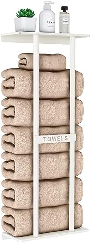STWWO Wall Towel Rack for Rolled Towels, Towel Storage for Small Bathroom Can Holds 6 Large Towels, 30 inch Towel Racks with Shelf, White by STWWO