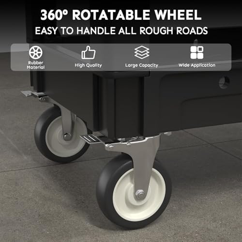 Plastic Utility Cart on Wheels, 40 x 17 Inch Rolling Service Cart-Black - Image 4