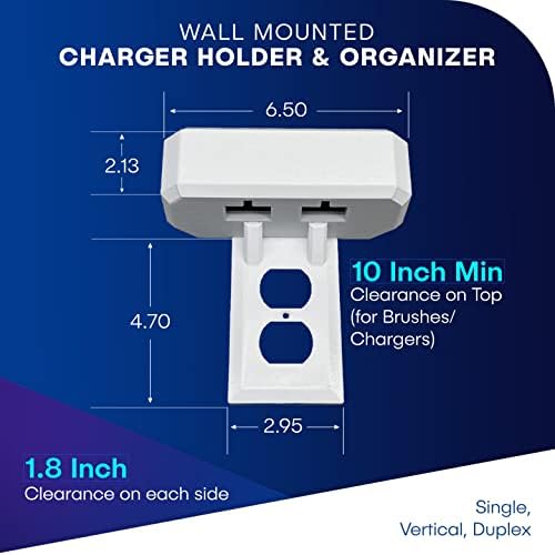 Electric Toothbrush Holder, Wall Mount, Compatible with Oral-B, Holds 2 Chargers, Mounts on Single Duplex Outlet ONLY. (Charger/Brushes NOT Included), White, OB2C-DSSV - Image 2