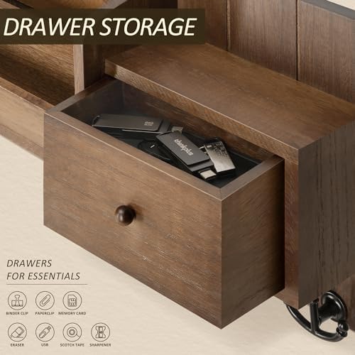 Rebee Vision Key Holder Wall Mount with Drawer Organizer for Entryway,Brown - Image 3