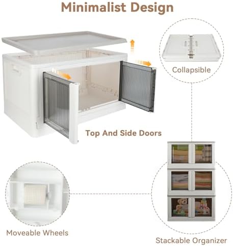 Storage Cabinet with Lids, Foldable Box, 8.4 Gallon (32L), With Double Door and Buckle, Collapsible, Underbed or Countertop Use, Classy For Father and Mother, Mike White - Image 3
