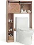 GIANTEX Over The Toilet Storage Cabinet - Freestanding Bathroom Organizer with Sliding Barn Door & Storage Shelves, Multifunctional Bathroom Toilet Rack for Bathroom, Restroom, Laundry (Rustic Brown) by Giantex