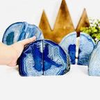 AMOYSTONE Blue Agate Bookends Heavy Duty Stone Book Ends for Bookshelves - Image 4