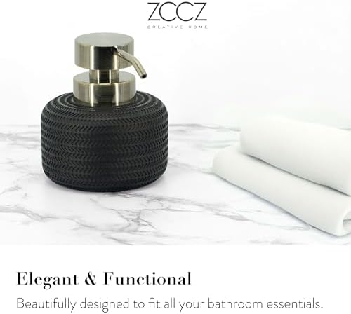 ZCCZ Black Bathroom Accessories Set 4 Pcs - Toothbrush Holder, Soap Dispenser, Vanity Tray, Tumbler - Countertop Organizer for Bathroom - Modern Accessory Set for Home Decor and Storage - Image 2