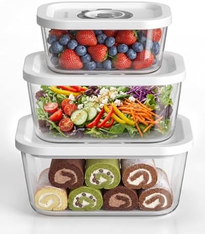 Mehomeli Glass Vacuum Seal Containers, 3-Piece Set, Small Medium Large by Mehomeli