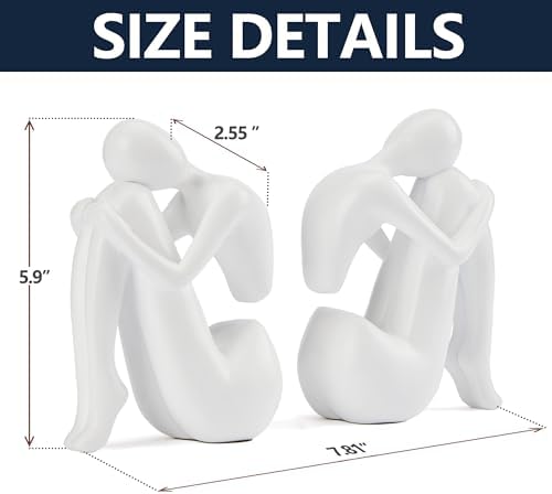 White Decorative Bookends, Girl Thinker Design, Modern Resin Book Stoppers, Non-Skid Heavy Duty, 1Pair/2Piece - Image 2