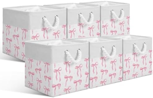 Pink Bow Cube Storage Bin Set of 6 Cube Storage Basket, 11.22 Inch by Unknown