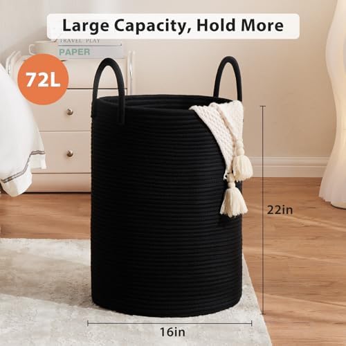 Fiona's magic Woven Laundry Hamper, 72L Tall Blanket Storage-Black - Image 6