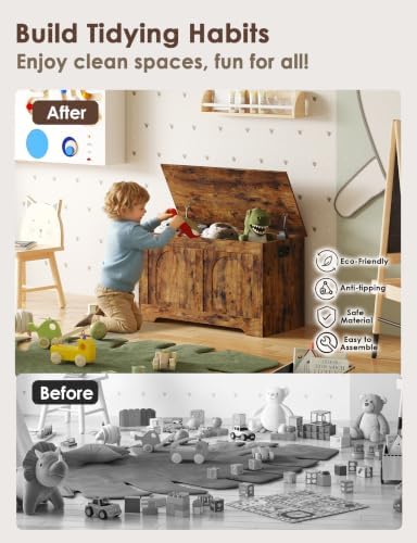 DINZI LVJ Storage Chest, Wooden Toy Box, Rustic Brown 31.5" L - Image 6