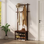 AQIMUELE Hall Tree, Coat Rack with Shoe Storage, Wooden Hall Tree with Bench, 11 Hooks and 2-Tier Storage Shelves, Entryway Bench with Coat Rack (23.6" - Deep Walnut) by AQIMUELE