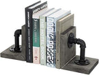 MyGift Book Ends Decorative for Shelves, Office Bookends for Heavy Books, Book Holder L-Shaped Stand Desktop, Vintage Gray Wood with Realistic Industrial Pipe Design - Image 4