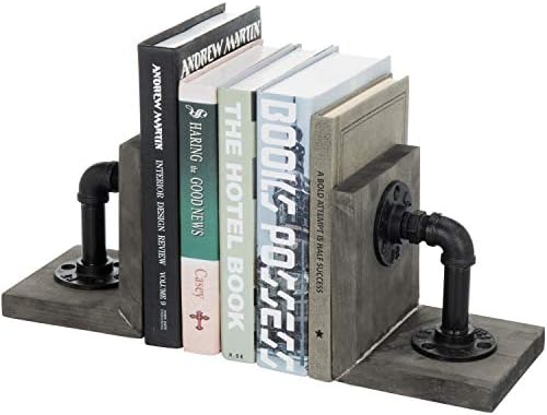 MyGift Book Ends Decorative for Shelves, Office Bookends for Heavy Books, Book Holder L-Shaped Stand Desktop, Vintage Gray Wood with Realistic Industrial Pipe Design - Image 4
