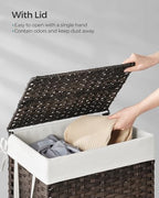 SONGMICS Laundry Hamper with Lid, 23.8 Gallon (90 L) Synthetic Rattan Clothes Laundry Basket with Lid and Handles, Foldable, Removable Liner, Chestnut Brown ULCB051K02 - Image 3