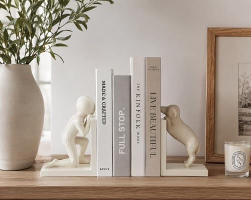 Decorative Bookends for Shelves, Modern Human & Dog Antique Resin Book Ends - Image 7