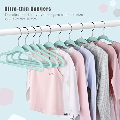 BAGAIL 50 Pack Kids Velvet Hangers 14 Inches Children's Clothes Hangers Non-Slip Baby Hangers for Infant/Toddler (Mint) - Image 5