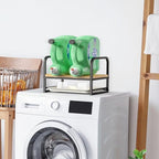 Laundry Detergent Holder Stand with Drip Tray, Black Frame & Natural Wood - Image 2
