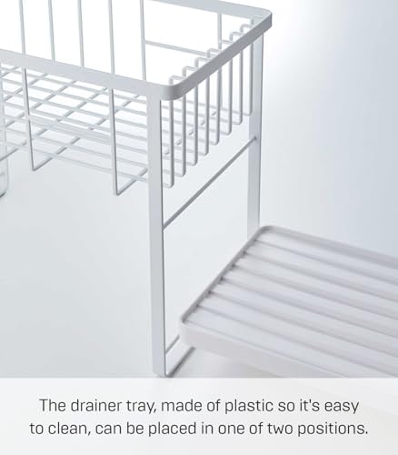 YAMAZAKI Home Two-Tier Adjustable Dish Drainer Rack, Compact Drying Rack with Hooks, Utensils Holder, Steel, Draining Spout, Water Resistant, No Assembly Req. - Image 5