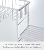 YAMAZAKI Home Two-Tier Adjustable Dish Drainer Rack, Compact Drying Rack with Hooks, Utensils Holder, Steel, Draining Spout, Water Resistant, No Assembly Req. - Image 5