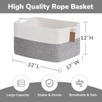 Goodpick 75L Extra Large Woven Rope Blanket Basket, Rectangle, Light Gray - Image 3