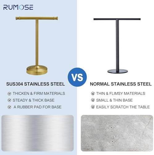 RUMOSE Brushed Gold Hand Towel Holder Stand Countertop Towel Rack - Image 5